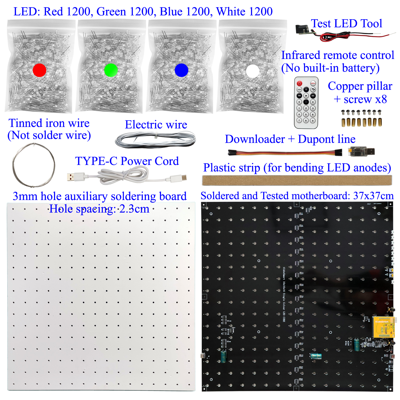 iCubeSmart 3D16S Led Cube Kit, Red Green Blue White LED Combinations 16x16x16 Cube DIY Electronic Kits