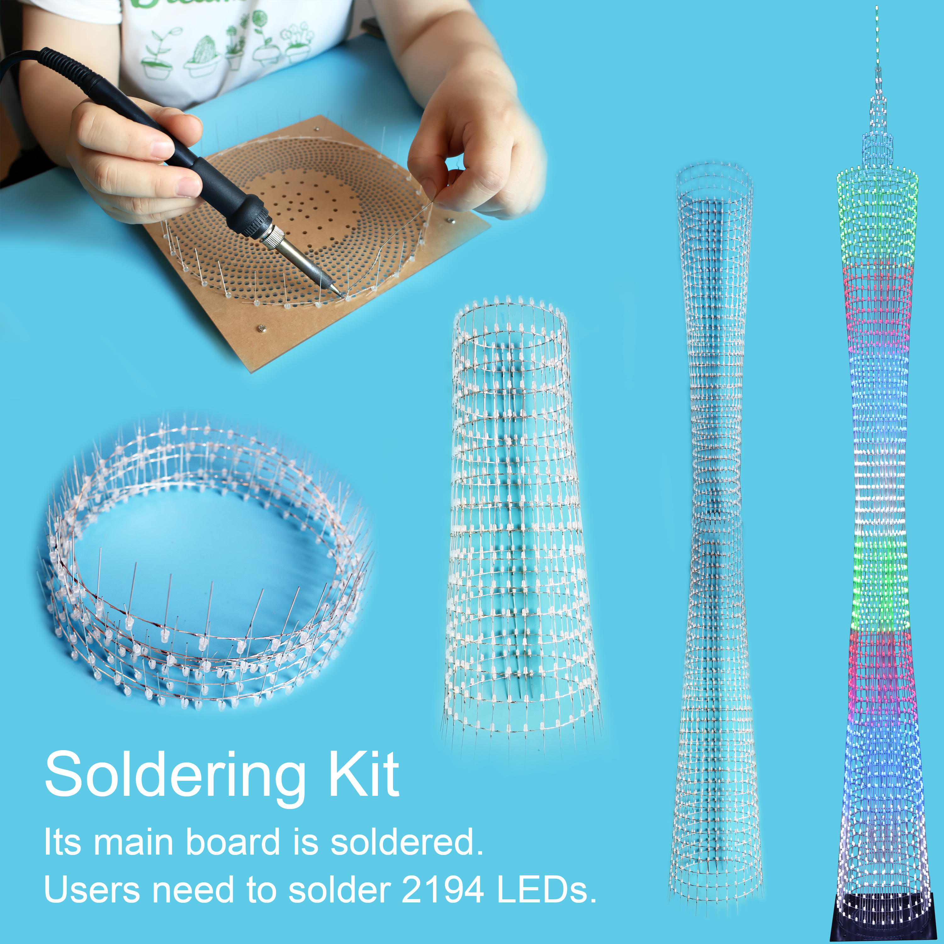 iCubeSmart GZT64PLUS 1.9 Meter Led Canton Tower Model DIY Electronic Kit, LED Model Handmade Soldering Project Kit