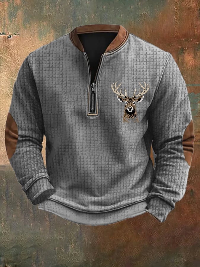 Men's Western Vintage Elk Check Sweatshirt
