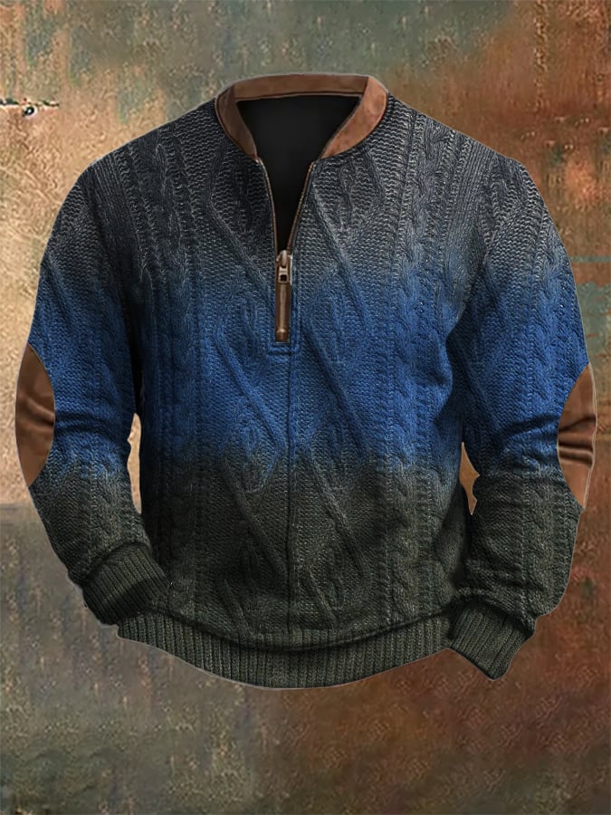 Men's Vintage Knit Print Zip-Up Sweatshirt