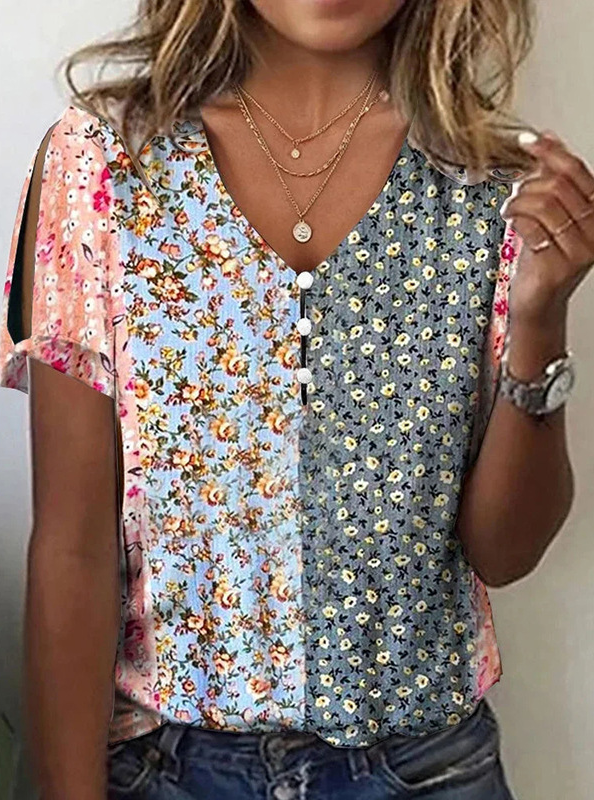 Women's Summer Floral Print Short Sleeve Top