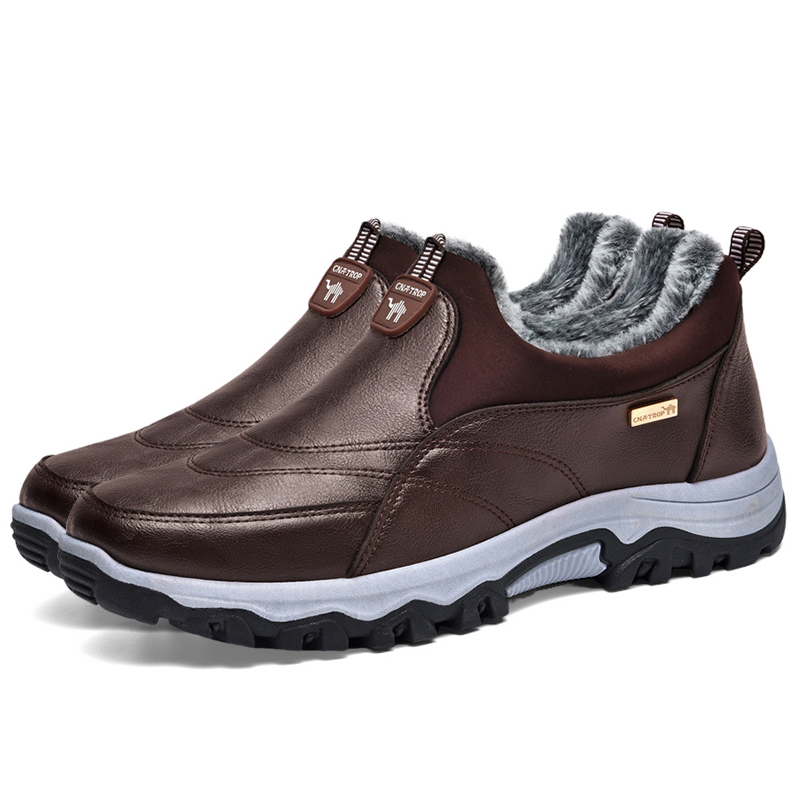 Men's Waterproof Warm Plush Lined Genuine Leather Orthopedic Snow Boots Hiking Boots