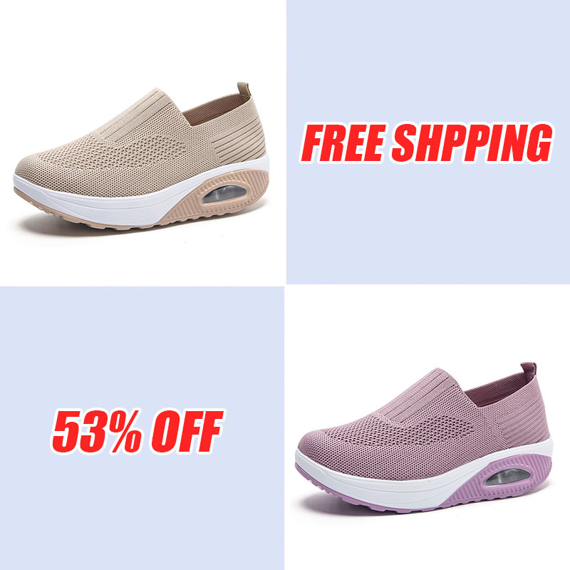 Women'S  Breathable Heightened Thick-Soled Sports And Leisure Shoes Flying Woven Mesh Shoes