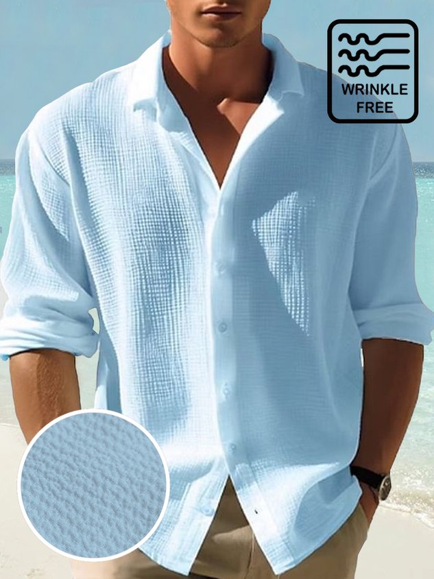 Retro Basics Quick Drying Seersucker Men's Button Long Sleeve Shirt Big & Tall