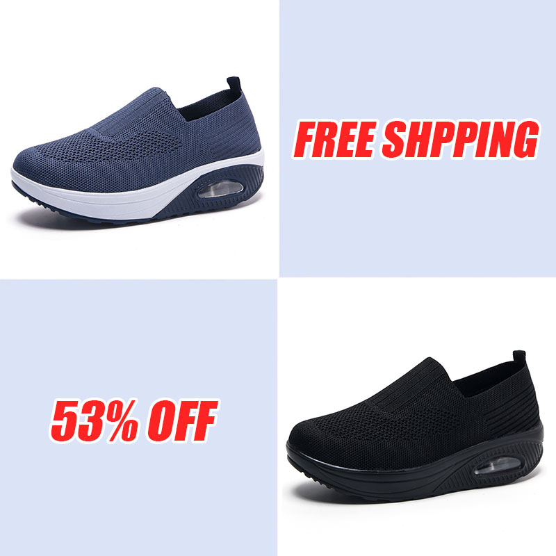 Women'S  Breathable Heightened Thick-Soled Sports And Leisure Shoes Flying Woven Mesh Shoes