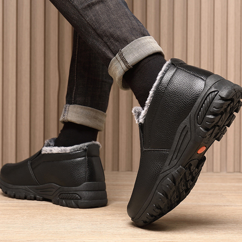 🔥Last Day 69% OFF-Men's Warm Comfortable Waterproof Fleece Cow Leather Snow Boots