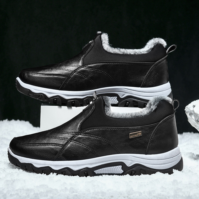 Men's Waterproof Warm Plush Lined Genuine Leather Orthopedic Snow Boots Hiking Boots