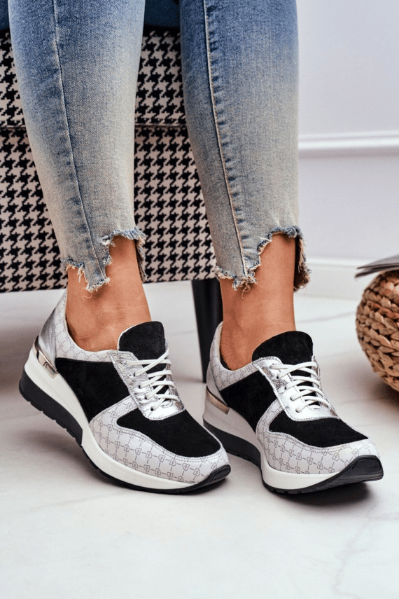 Casual Women's Breathable Leather Wedge Sneakers