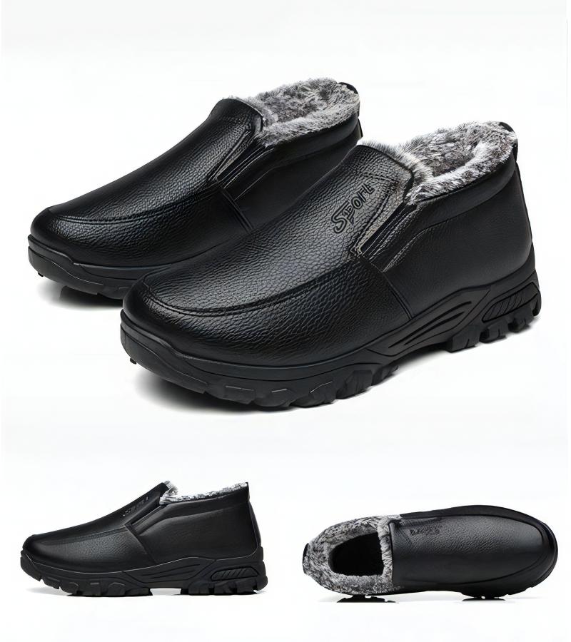 🔥Last Day 69% OFF-Men's Warm Comfortable Waterproof Fleece Cow Leather Snow Boots