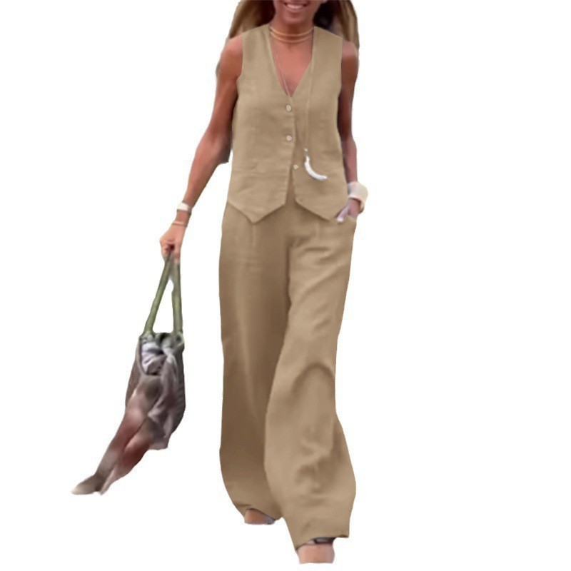 New Fashion Solid Color Suit Vest Trousers Collage Splicing Casual Two-Piece Set Women