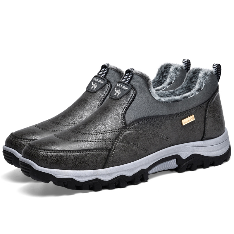 Men's Waterproof Warm Plush Lined Genuine Leather Orthopedic Snow Boots Hiking Boots