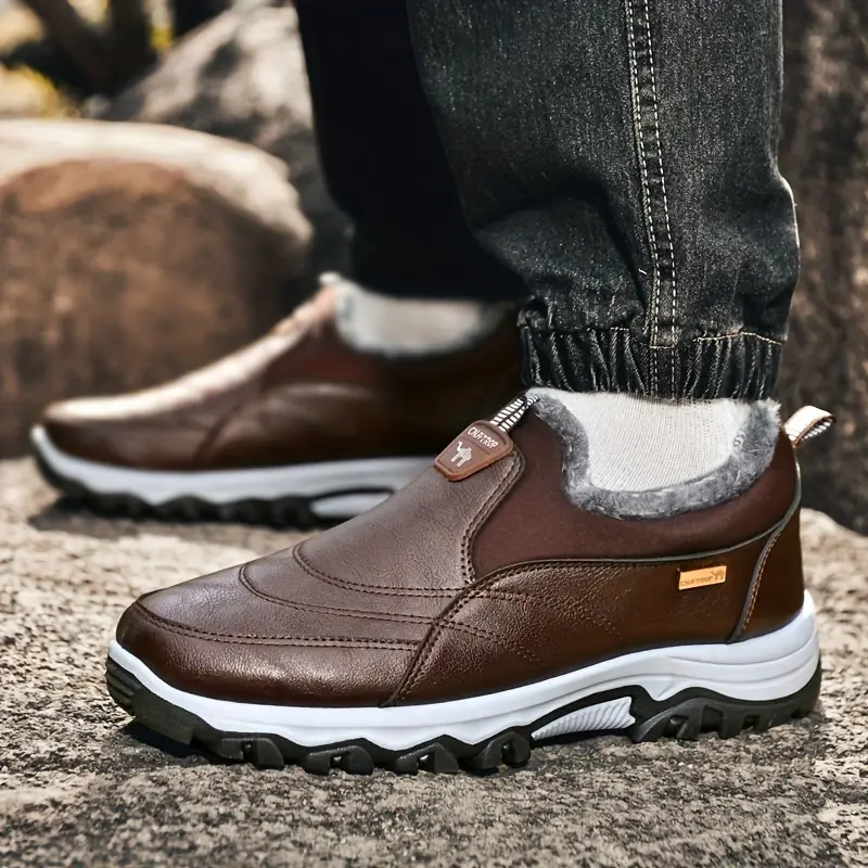 Men's Waterproof Warm Plush Lined Genuine Leather Orthopedic Snow Boots Hiking Boots