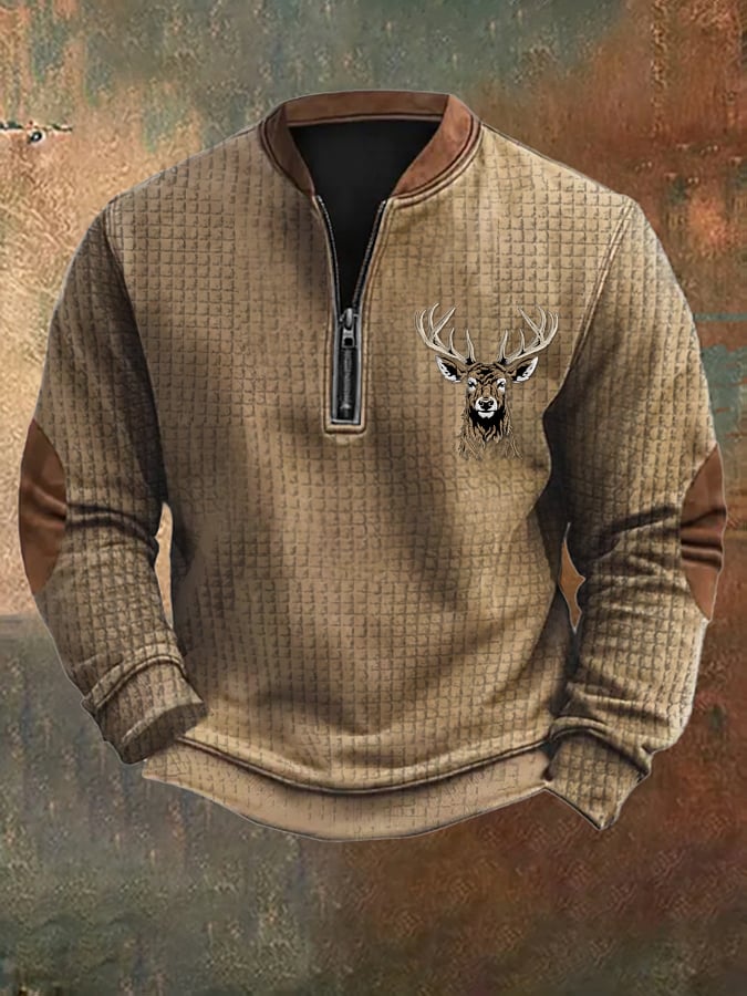 Men's Western Vintage Elk Check Sweatshirt
