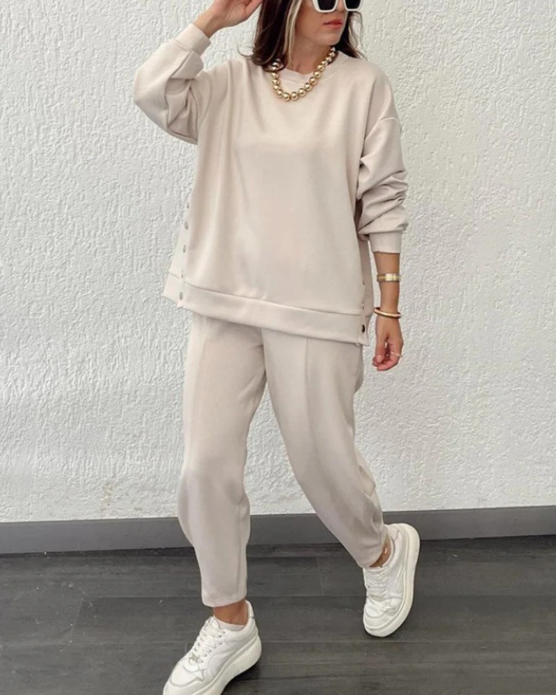 Button Split sweater & Pants set