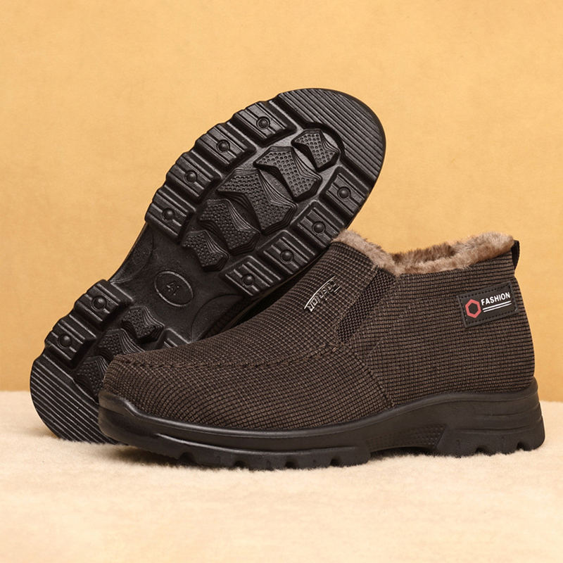 Men's  Comfortable Arch Support Waterproof Fleece Genuine Leather Snow Boots