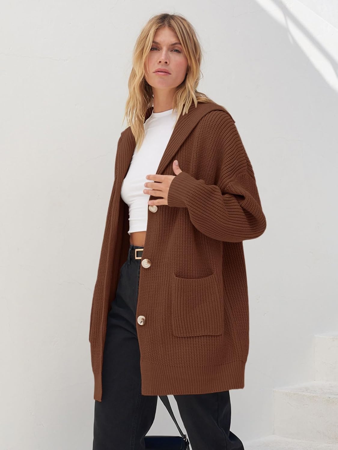 Women's Long Sleeve Button Lapel Oversized Cardigan