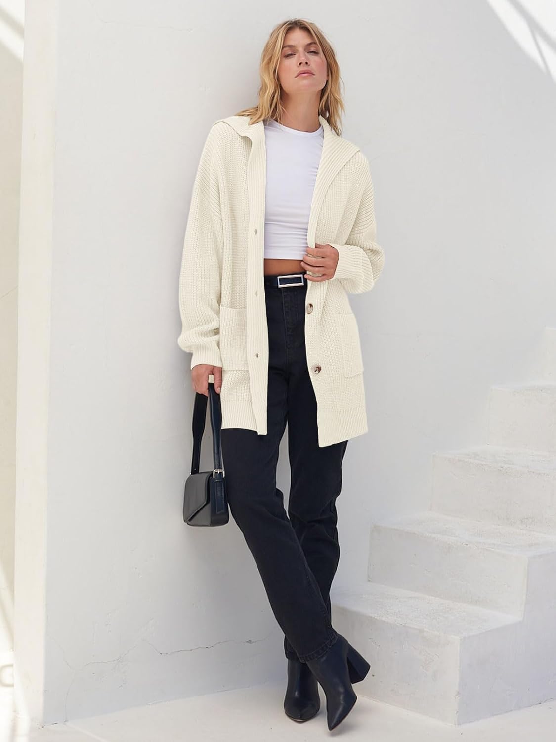 Women's Long Sleeve Button Lapel Oversized Cardigan