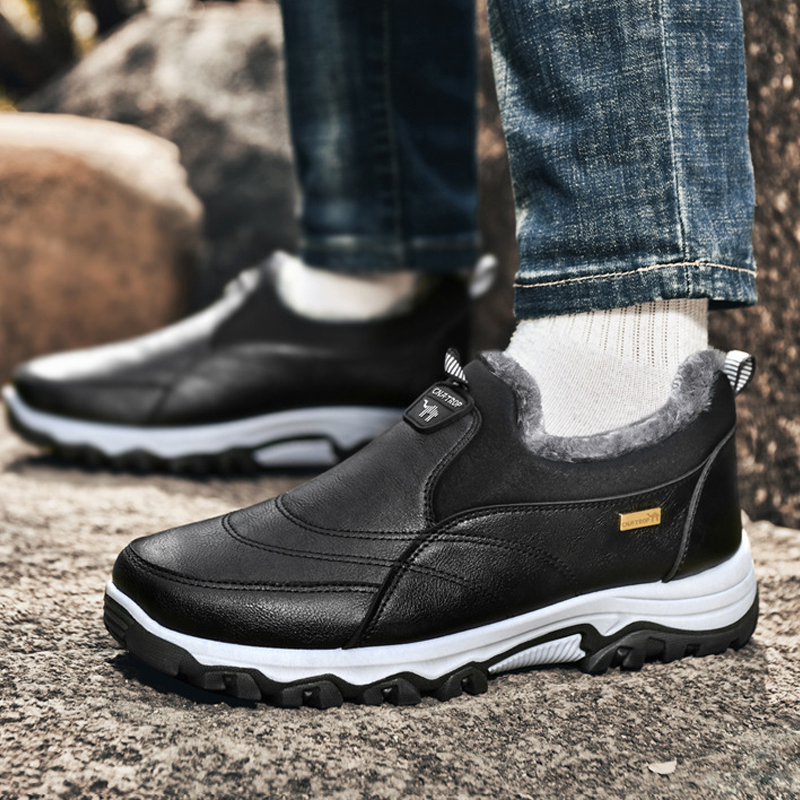 Men's Waterproof Warm Plush Lined Genuine Leather Orthopedic Snow Boots Hiking Boots