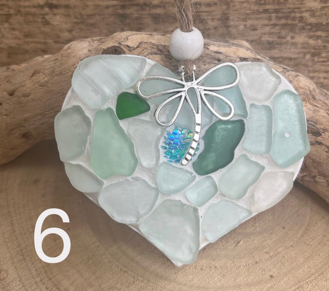 🌊Transforming Ocean Treasures into Eco-Friendly Art -Small Sea Glass Mosaic Hanging Heart