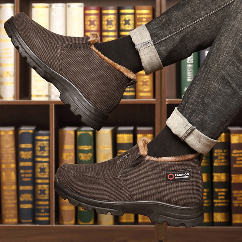 Men's  Comfortable Arch Support Waterproof Fleece Genuine Leather Snow Boots