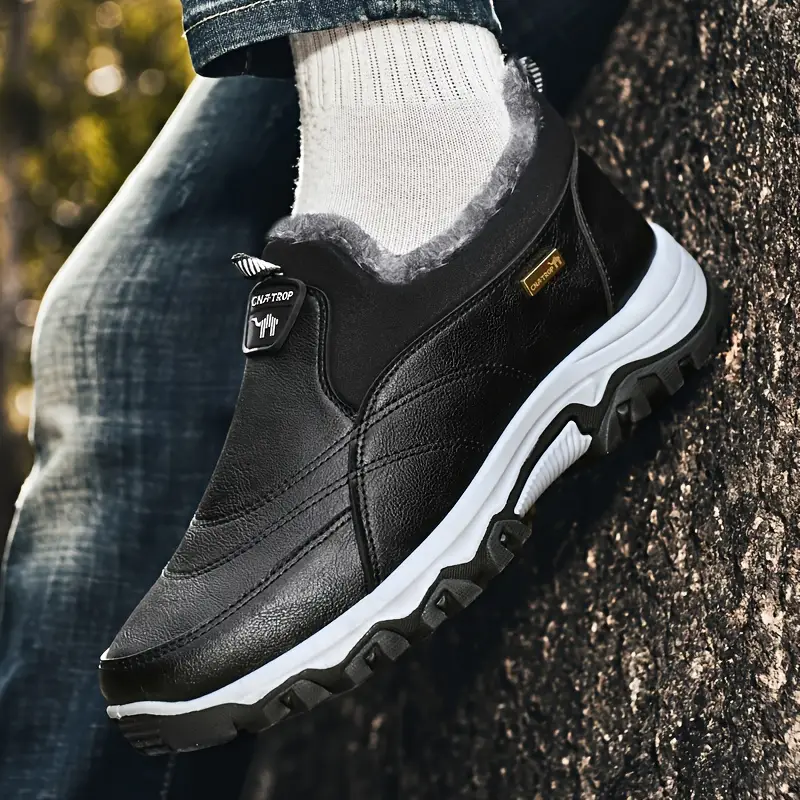 Men's Waterproof Warm Plush Lined Genuine Leather Orthopedic Snow Boots Hiking Boots