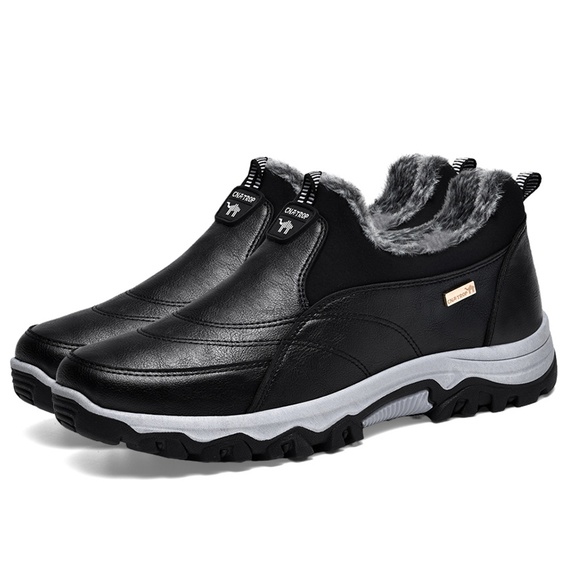 Men's Waterproof Warm Plush Lined Genuine Leather Orthopedic Snow Boots Hiking Boots