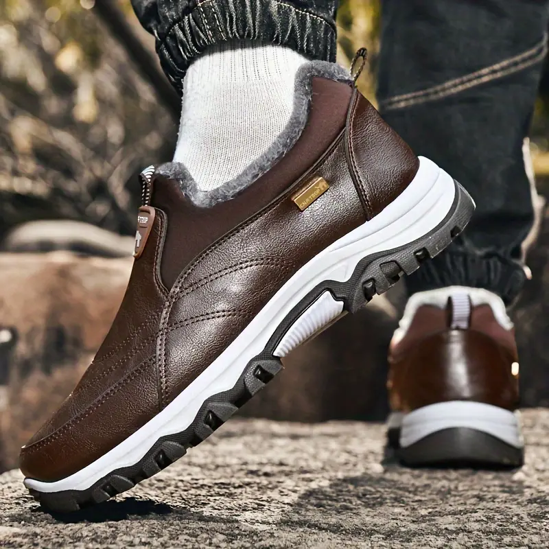 Men's Waterproof Warm Plush Lined Genuine Leather Orthopedic Snow Boots Hiking Boots