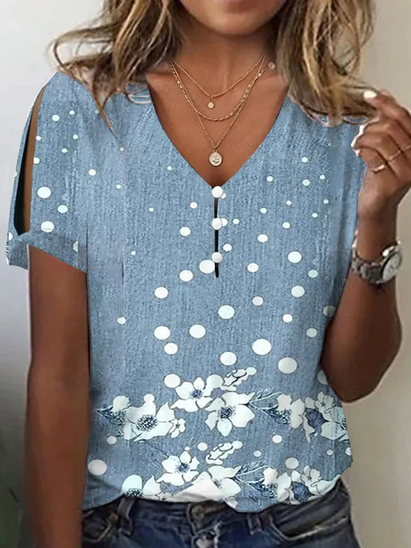 Women's Summer Floral Print Short Sleeve Top