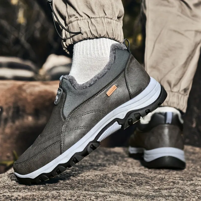 Men's Waterproof Warm Plush Lined Genuine Leather Orthopedic Snow Boots Hiking Boots