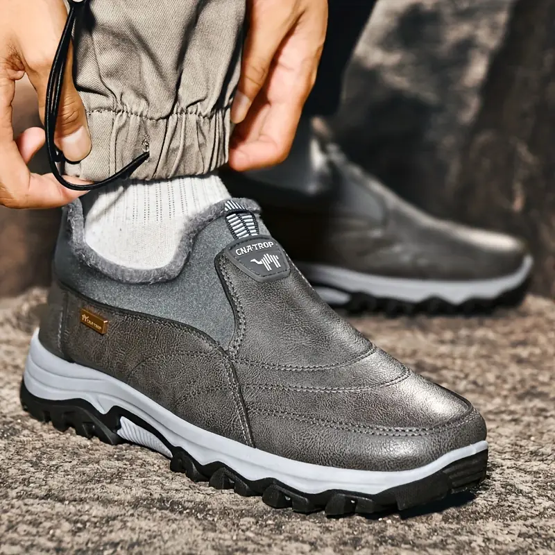 Men's Waterproof Warm Plush Lined Genuine Leather Orthopedic Snow Boots Hiking Boots