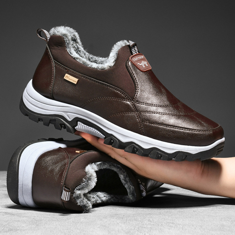 Men's Waterproof Warm Plush Lined Genuine Leather Orthopedic Snow Boots Hiking Boots