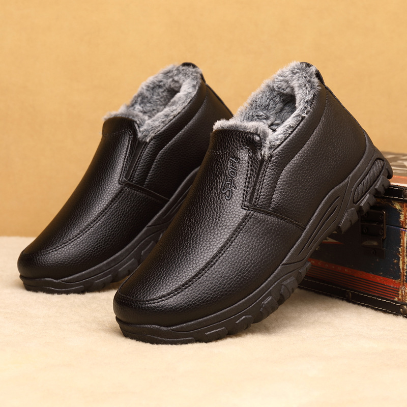 🔥Last Day 69% OFF-Men's Warm Comfortable Waterproof Fleece Cow Leather Snow Boots