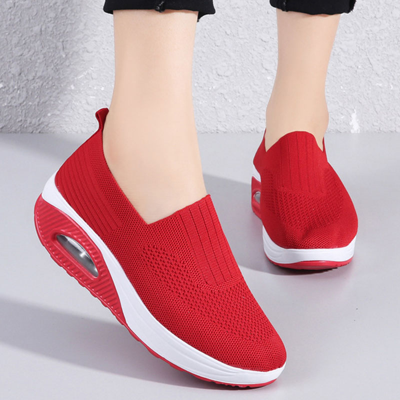 Women'S  Breathable Heightened Thick-Soled Sports And Leisure Shoes Flying Woven Mesh Shoes