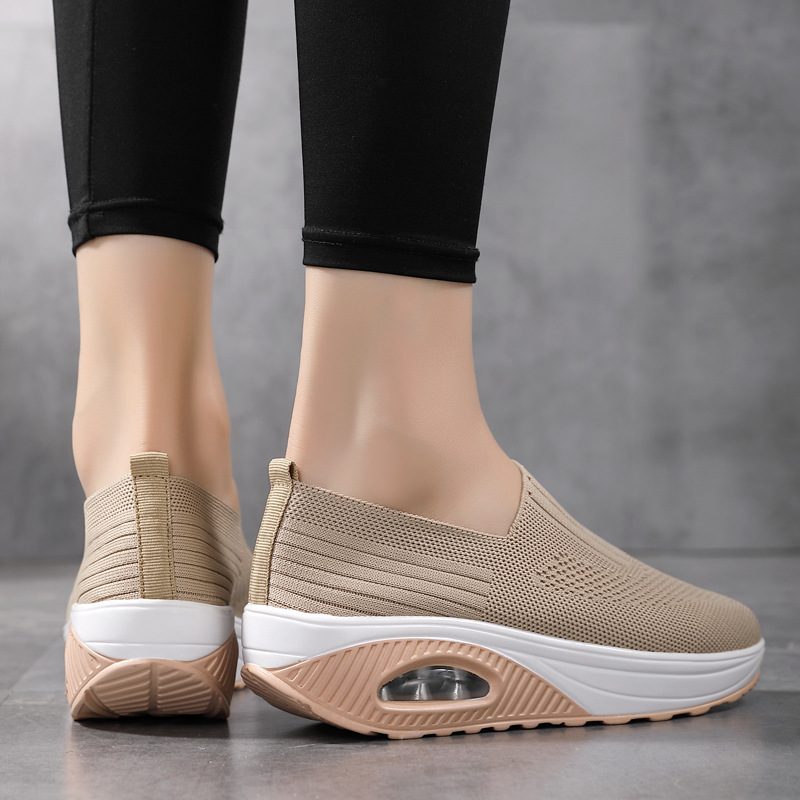 Women'S  Breathable Heightened Thick-Soled Sports And Leisure Shoes Flying Woven Mesh Shoes