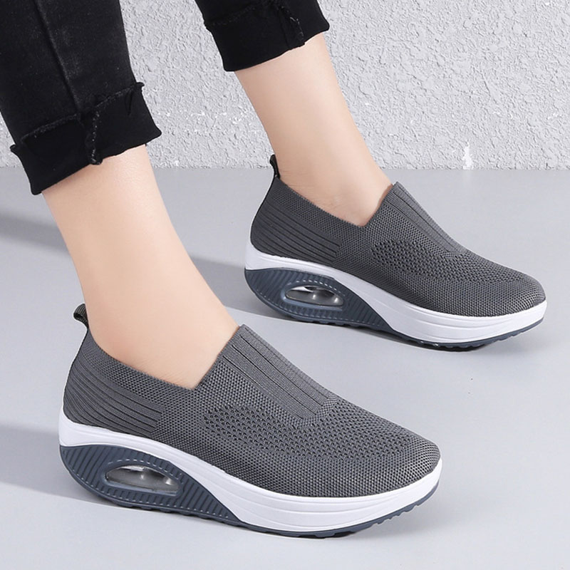 Women'S  Breathable Heightened Thick-Soled Sports And Leisure Shoes Flying Woven Mesh Shoes