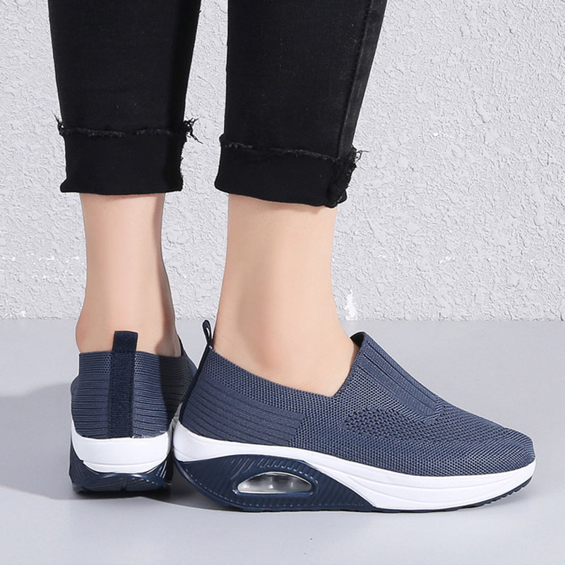 Women'S  Breathable Heightened Thick-Soled Sports And Leisure Shoes Flying Woven Mesh Shoes