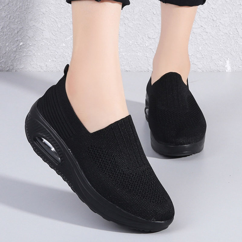 Women'S  Breathable Heightened Thick-Soled Sports And Leisure Shoes Flying Woven Mesh Shoes
