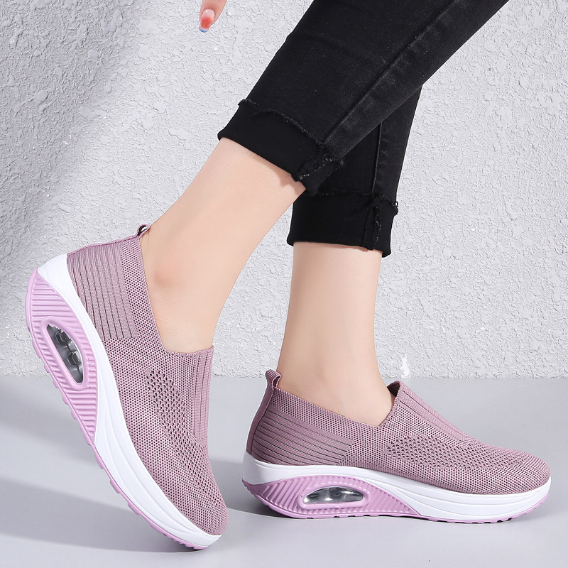 Women'S  Breathable Heightened Thick-Soled Sports And Leisure Shoes Flying Woven Mesh Shoes