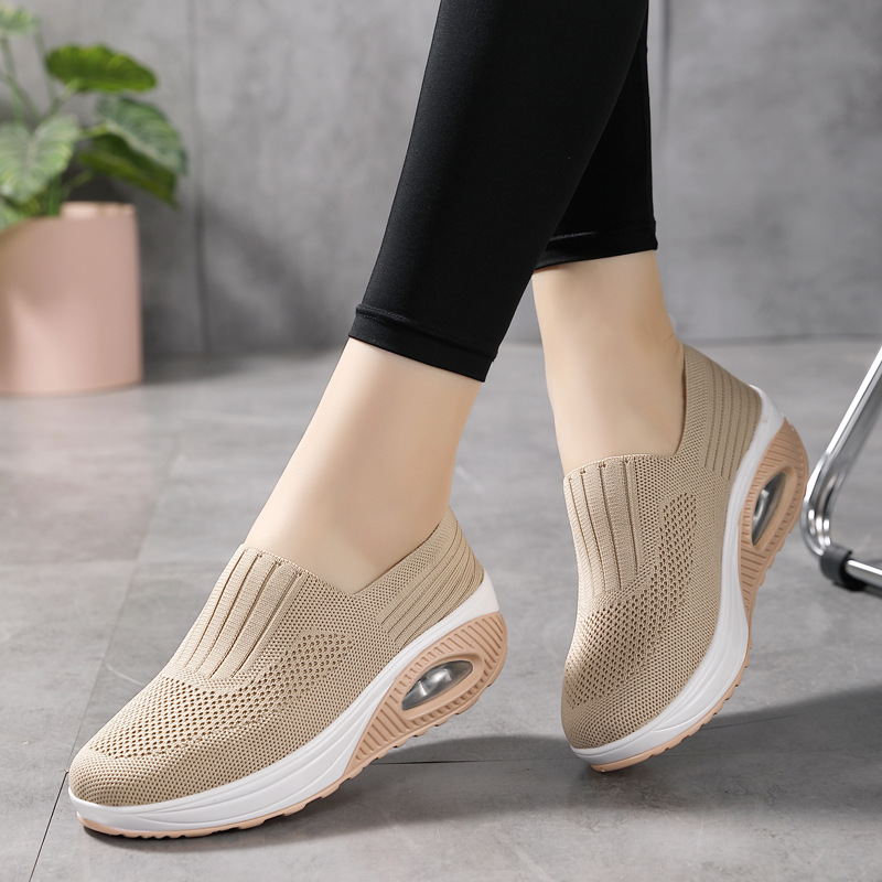 Women'S  Breathable Heightened Thick-Soled Sports And Leisure Shoes Flying Woven Mesh Shoes