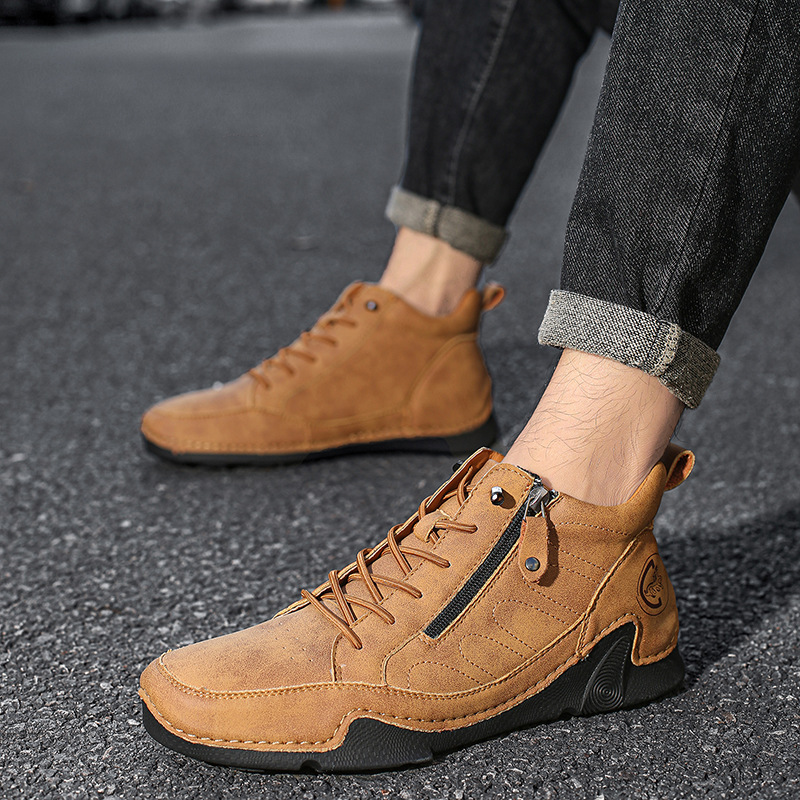  Men’s Handmade Premium Leather Slip-On Driving Boots – Wide Toe, Arch Support, Waterproof, Non-Slip & Pressure-Relief Comfort