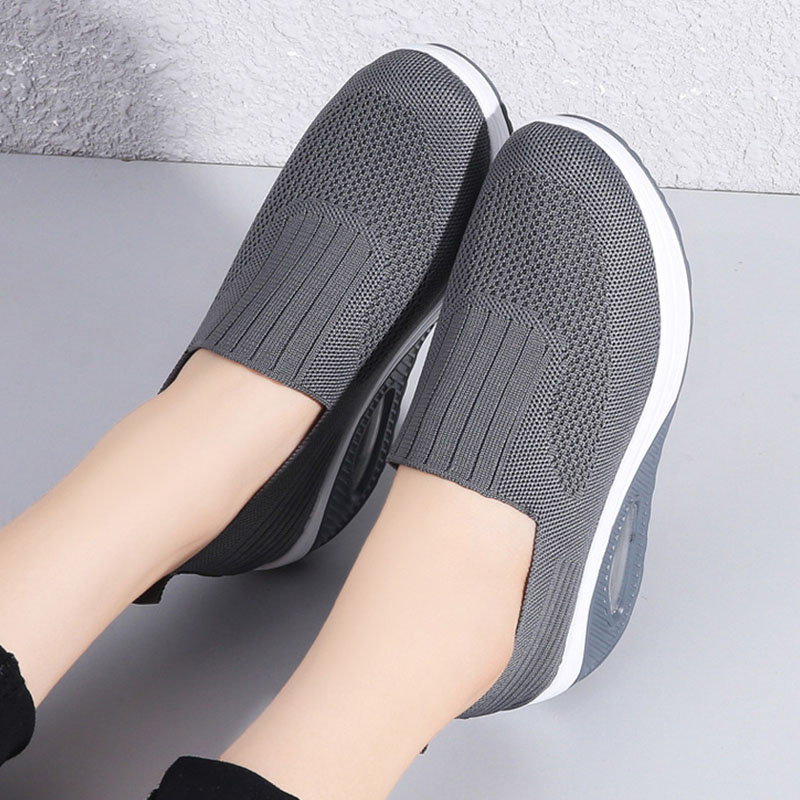 Women'S  Breathable Heightened Thick-Soled Sports And Leisure Shoes Flying Woven Mesh Shoes