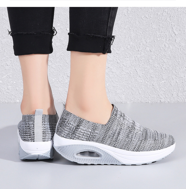 Women'S  Breathable Heightened Thick-Soled Sports And Leisure Shoes Flying Woven Mesh Shoes