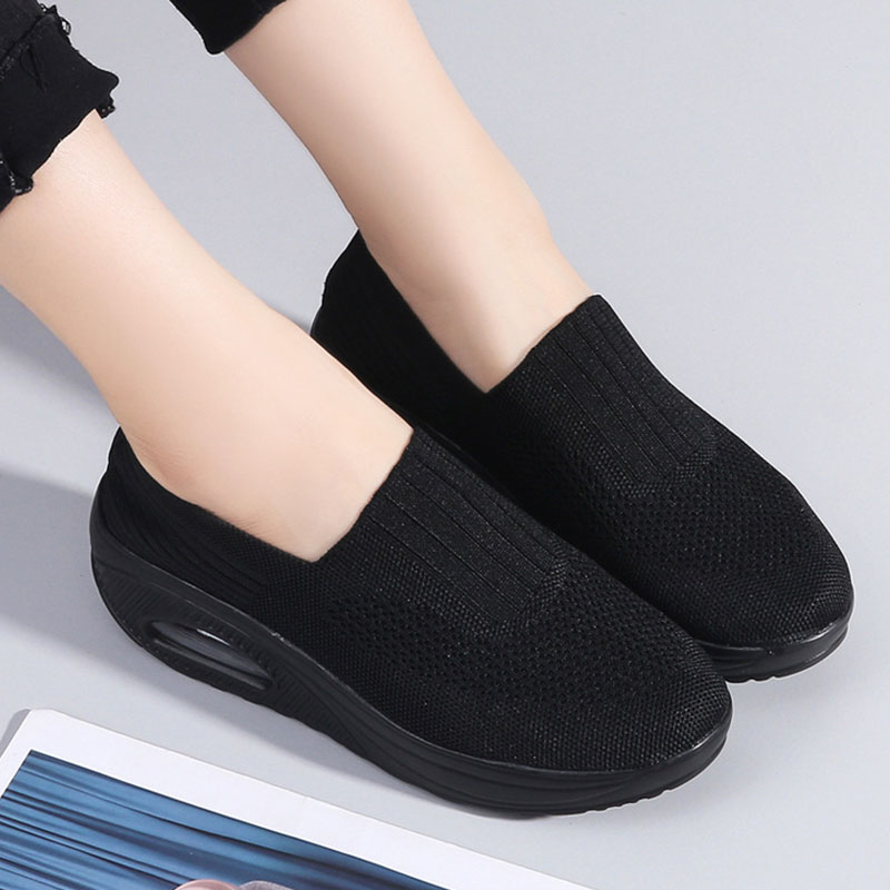 Women'S  Breathable Heightened Thick-Soled Sports And Leisure Shoes Flying Woven Mesh Shoes