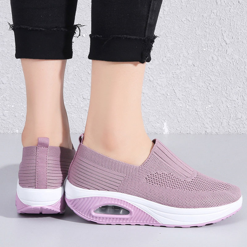 Women'S  Breathable Heightened Thick-Soled Sports And Leisure Shoes Flying Woven Mesh Shoes