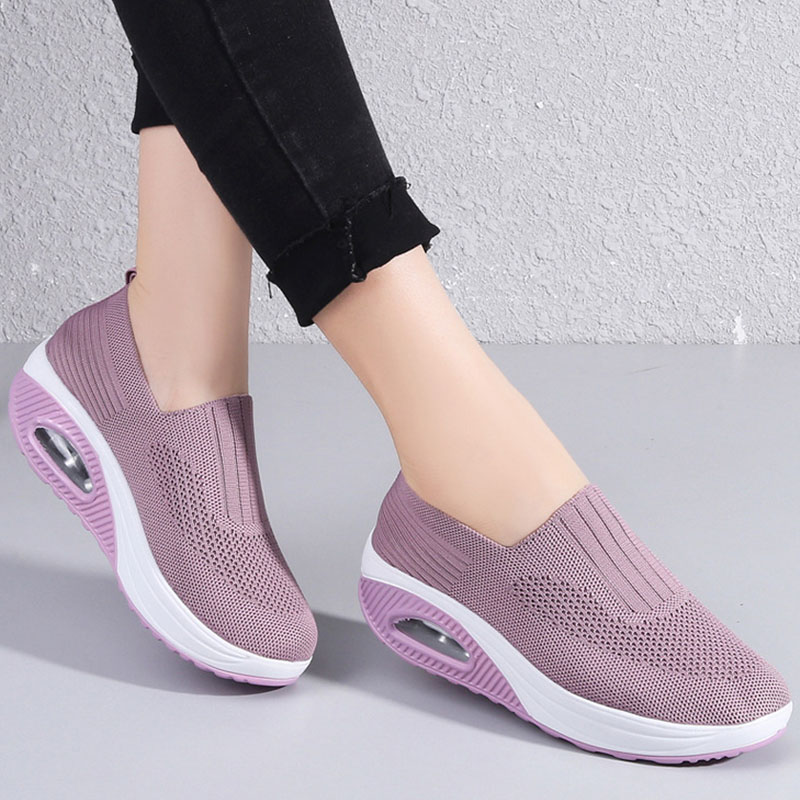 Women'S  Breathable Heightened Thick-Soled Sports And Leisure Shoes Flying Woven Mesh Shoes