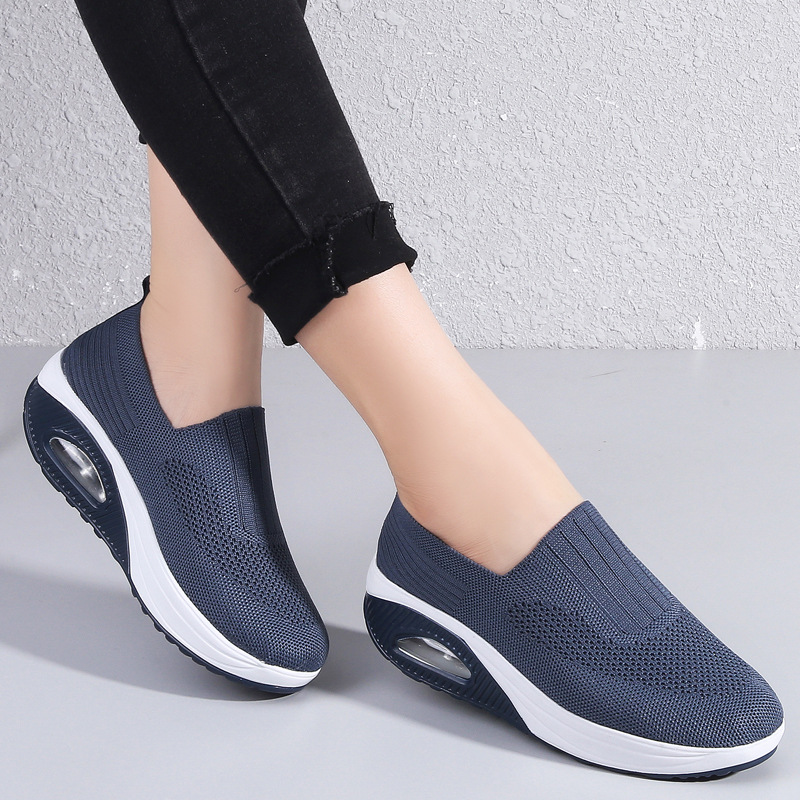 Women'S  Breathable Heightened Thick-Soled Sports And Leisure Shoes Flying Woven Mesh Shoes