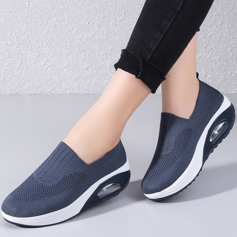 Women'S  Breathable Heightened Thick-Soled Sports And Leisure Shoes Flying Woven Mesh Shoes