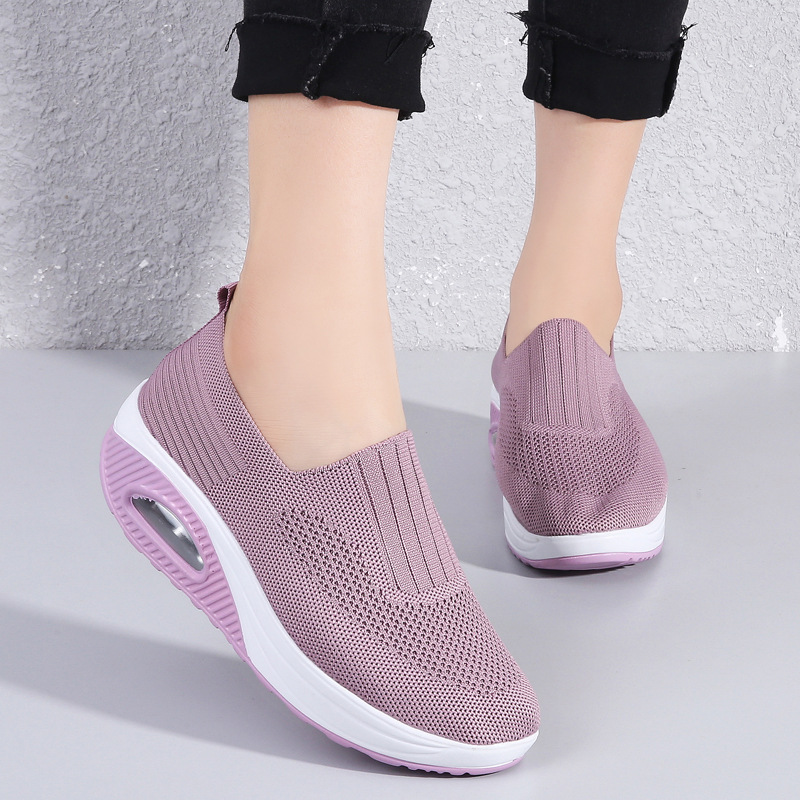 Women'S  Breathable Heightened Thick-Soled Sports And Leisure Shoes Flying Woven Mesh Shoes