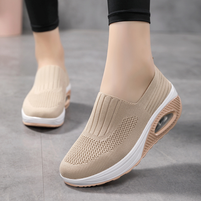 Women'S  Breathable Heightened Thick-Soled Sports And Leisure Shoes Flying Woven Mesh Shoes