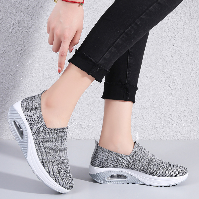 Women'S  Breathable Heightened Thick-Soled Sports And Leisure Shoes Flying Woven Mesh Shoes